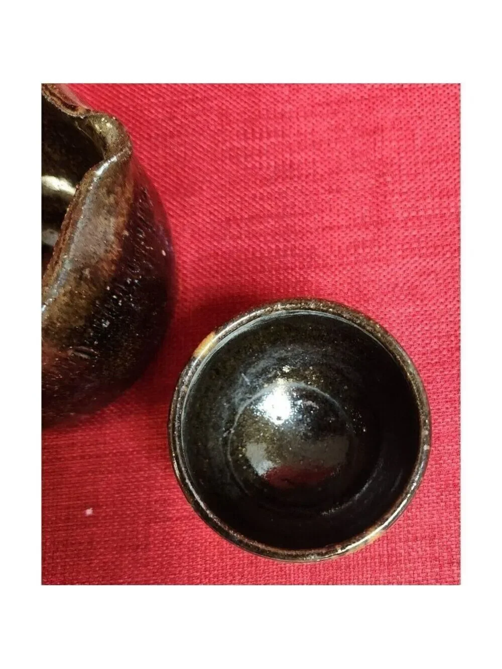 Vintage Ceramic Creamer Pitcher & Small Cup Set, Coffee Bar, Unique Pottery, 198